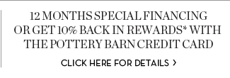 12 MONTHS SPECIAL FINANCING OR GET 10% BACK IN REWARDS* WITH THE POTTERY BARN CREDIT CARD - CLICK HERE FOR DETAILS