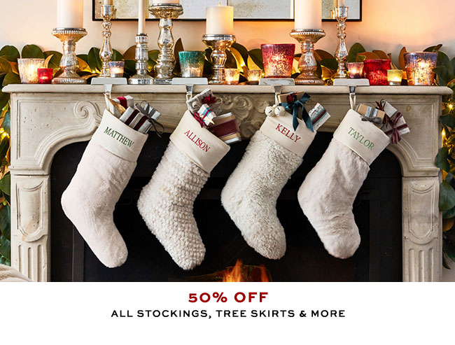 50% Offall stockings, tree skirts & more