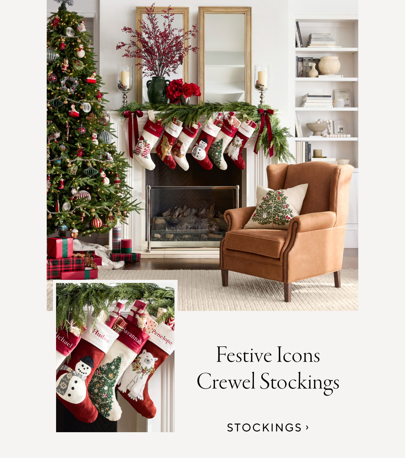 Festive Icons Crewel Stockings - Stockings